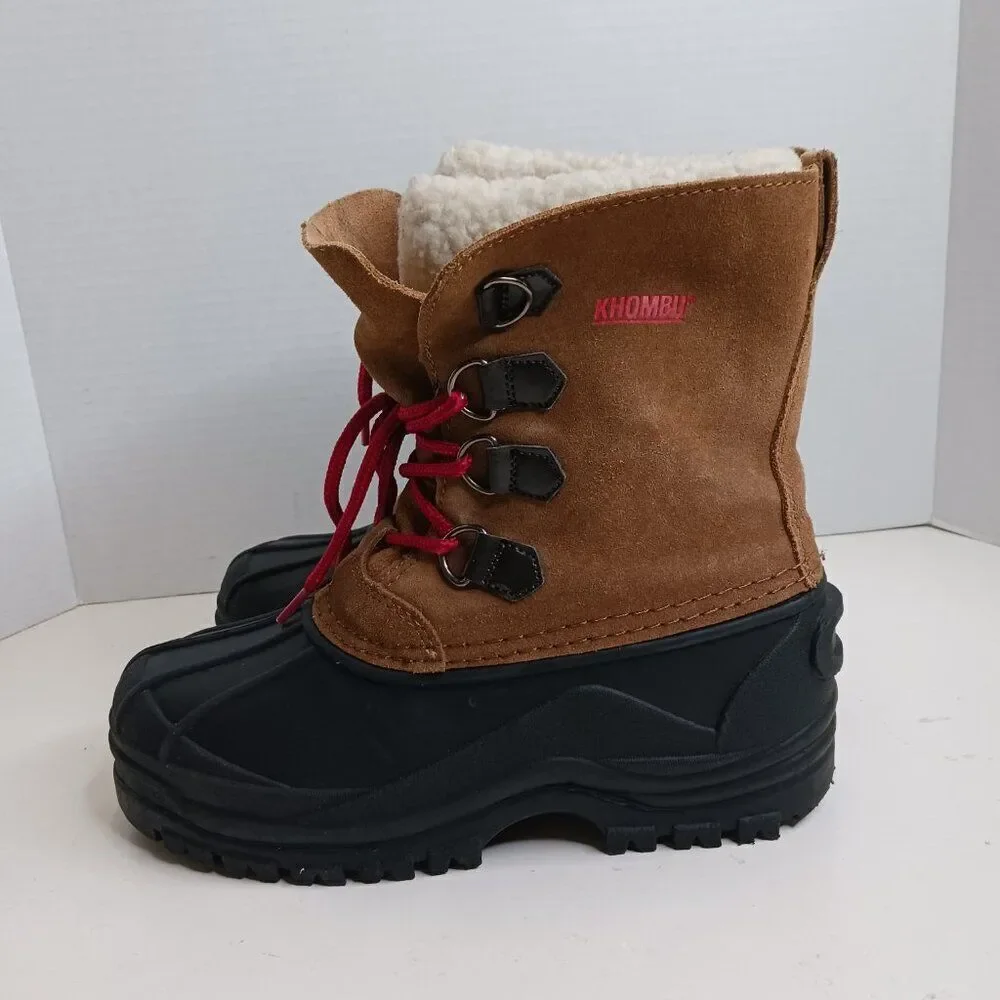 Khombu Unisex Big Kid size 4 Leather Waterproof Boots Cognac/Brown